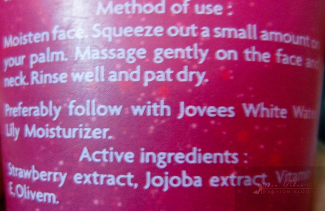 Jovees Strawberry Face Wash Review- Direction to use . 